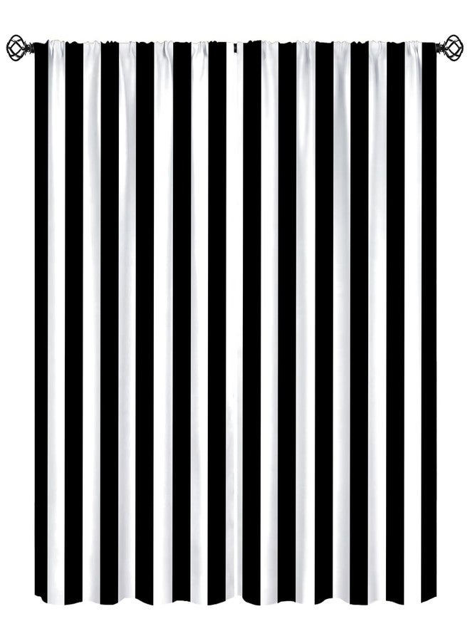 KANEPE Stripe Curtains for Kitchen Decor, Vertical Black and White Stripe Full Pattern Print Window Treatments, Rod Pocket Thermal Insulation Drapes for Bedroom Living Room, 42" W X 45" L - Image 3
